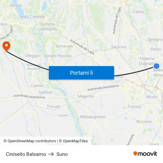 Cinisello Balsamo to Suno map