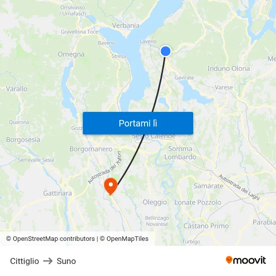 Cittiglio to Suno map
