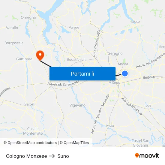 Cologno Monzese to Suno map