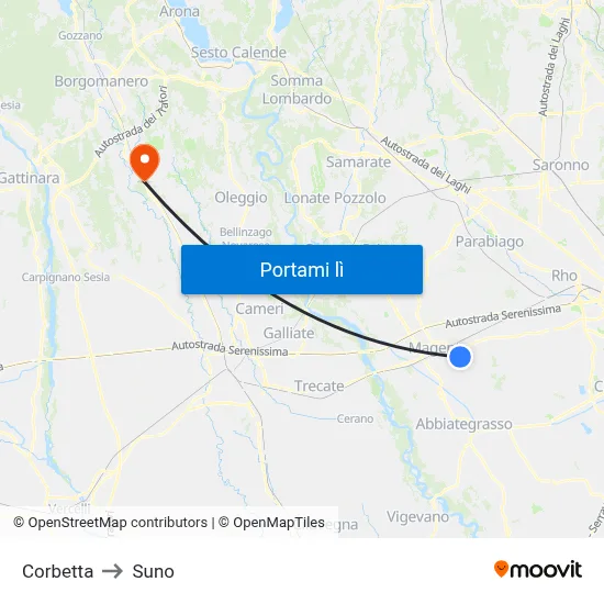 Corbetta to Suno map