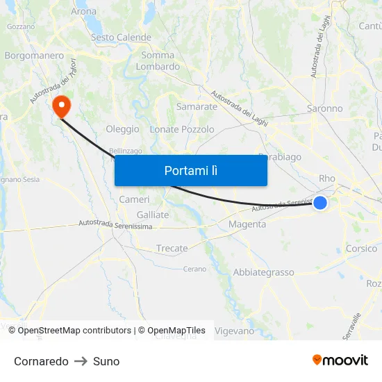 Cornaredo to Suno map