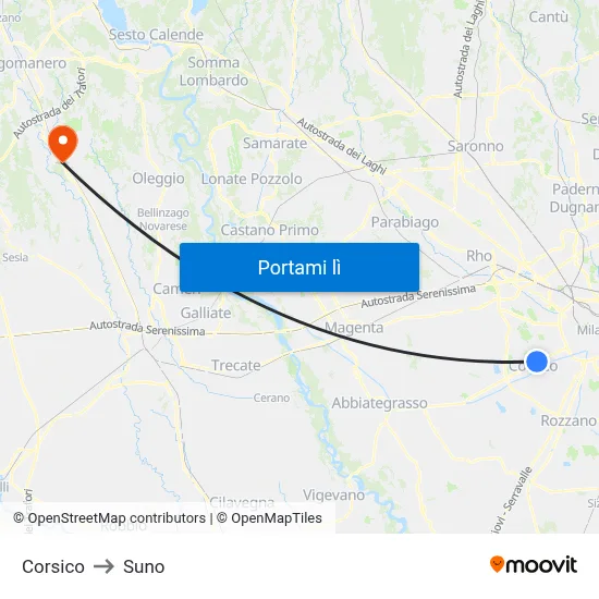 Corsico to Suno map
