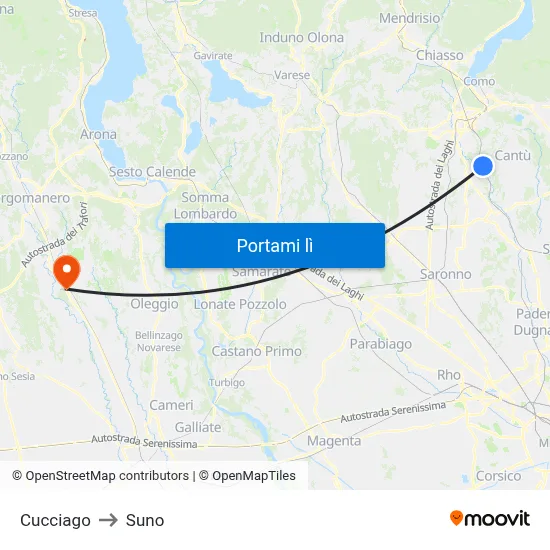 Cucciago to Suno map