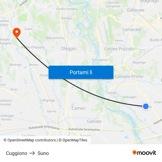 Cuggiono to Suno map