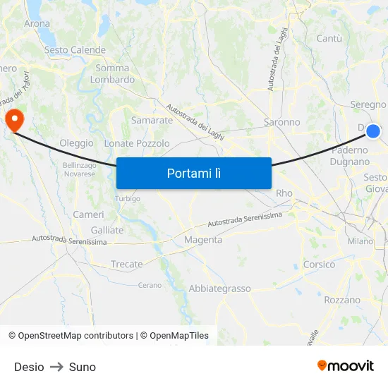 Desio to Suno map