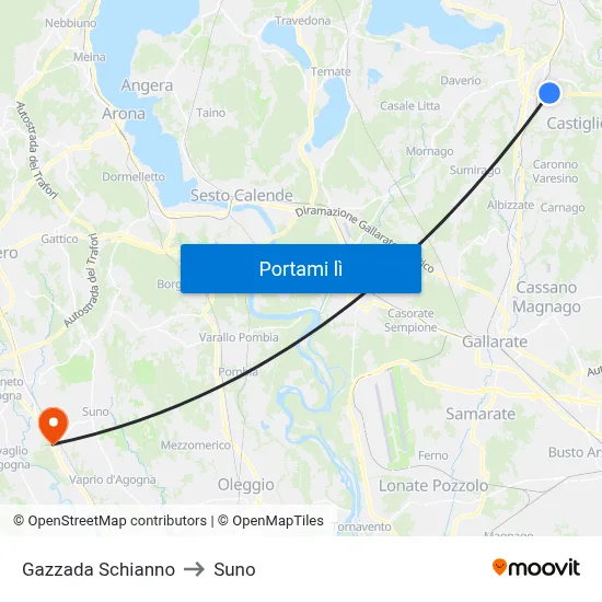 Gazzada Schianno to Suno map