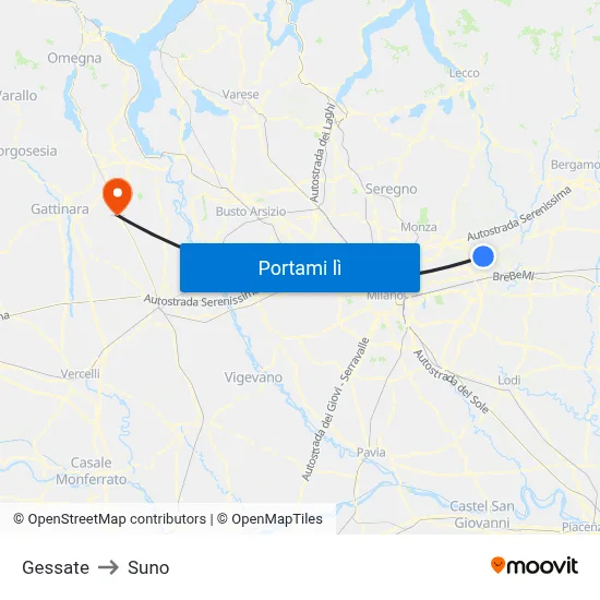 Gessate to Suno map