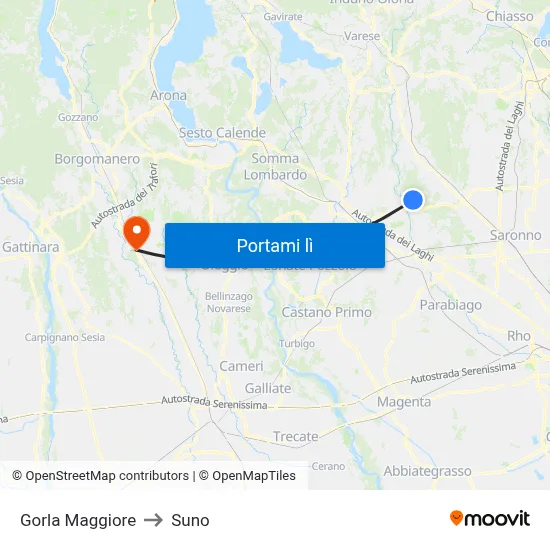 Gorla Maggiore to Suno map