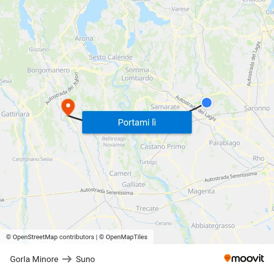 Gorla Minore to Suno map