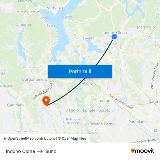 Induno Olona to Suno map