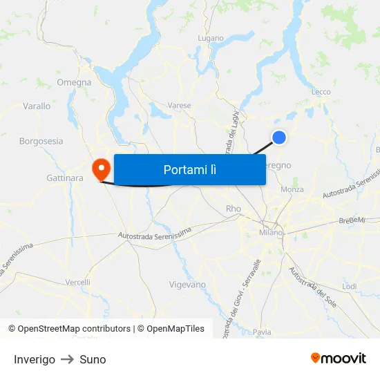 Inverigo to Suno map
