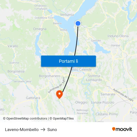 Laveno-Mombello to Suno map