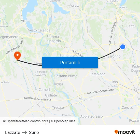 Lazzate to Suno map