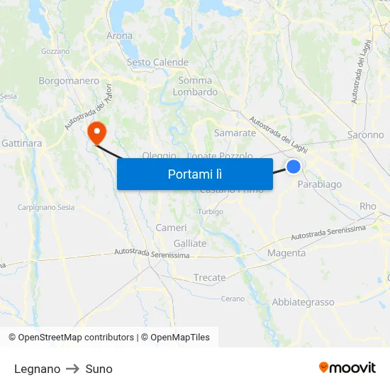 Legnano to Suno map