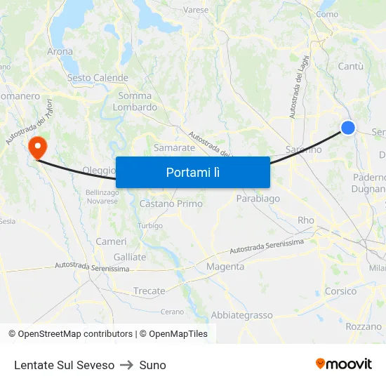 Lentate Sul Seveso to Suno map