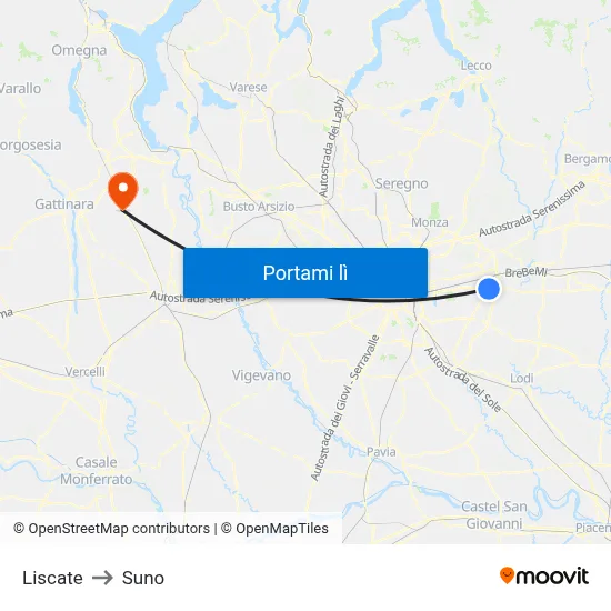 Liscate to Suno map