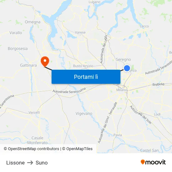 Lissone to Suno map