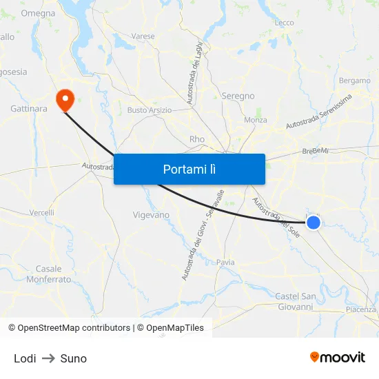 Lodi to Suno map