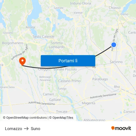 Lomazzo to Suno map