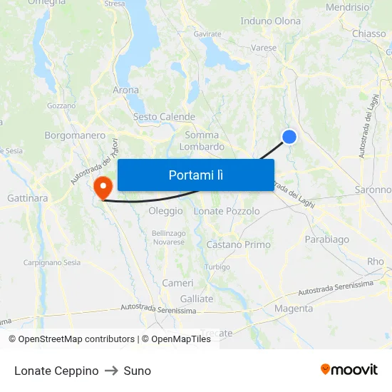 Lonate Ceppino to Suno map