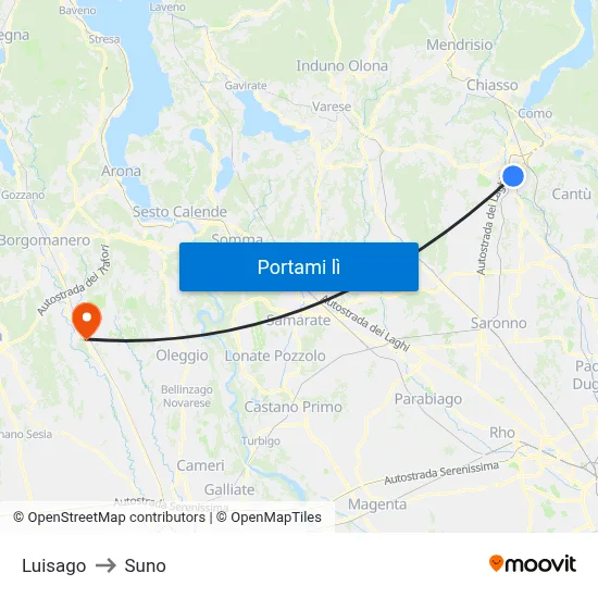 Luisago to Suno map