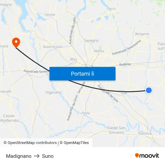 Madignano to Suno map