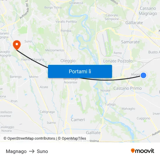 Magnago to Suno map