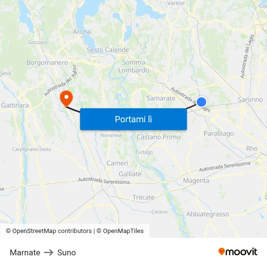 Marnate to Suno map