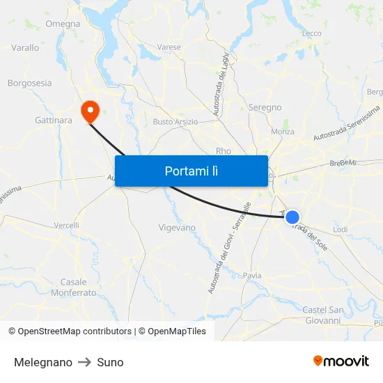 Melegnano to Suno map