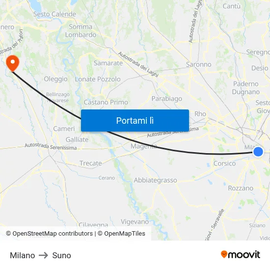 Milano to Suno map