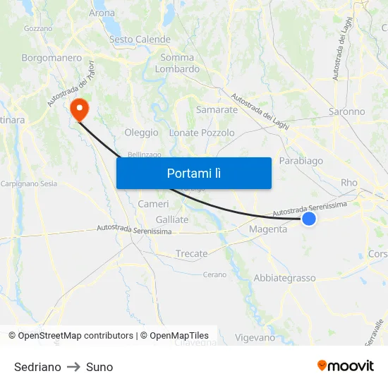 Sedriano to Suno map