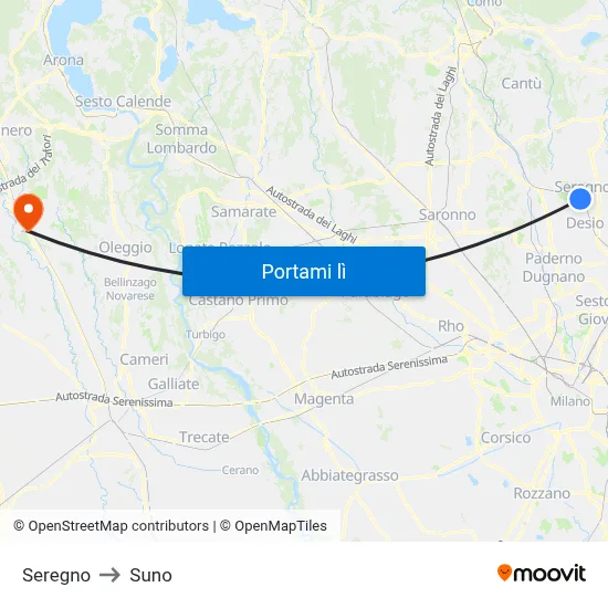 Seregno to Suno map