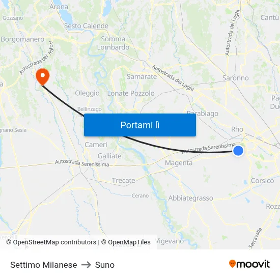 Settimo Milanese to Suno map