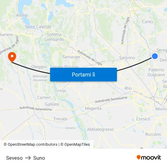 Seveso to Suno map
