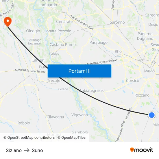 Siziano to Suno map