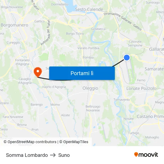 Somma Lombardo to Suno map