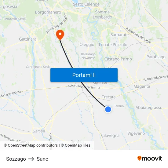 Sozzago to Suno map