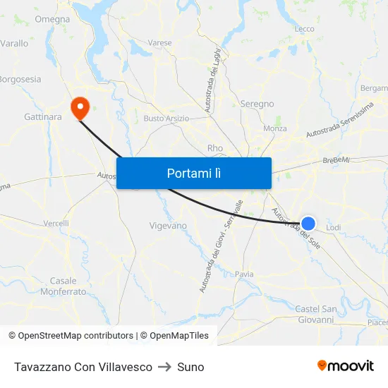 Tavazzano Con Villavesco to Suno map