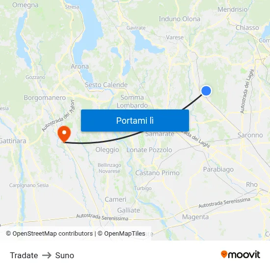 Tradate to Suno map