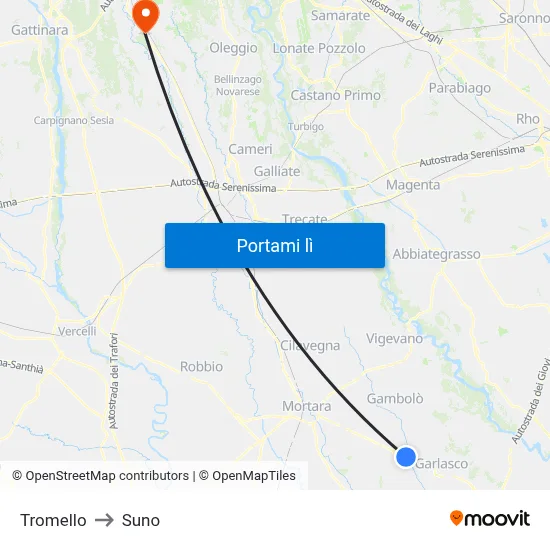 Tromello to Suno map