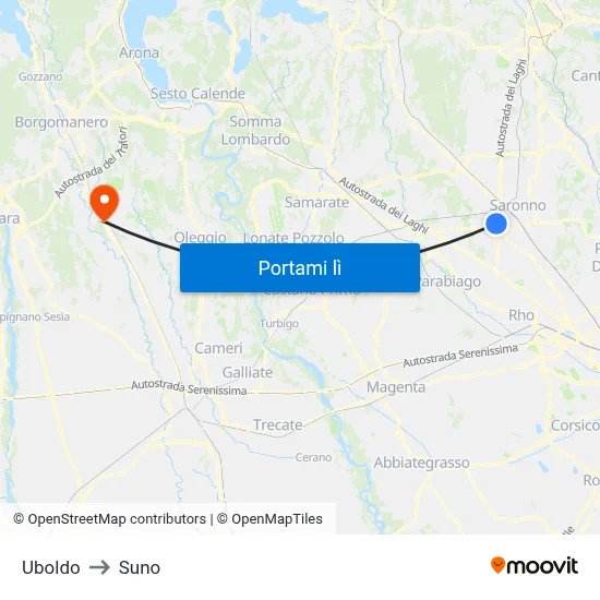 Uboldo to Suno map
