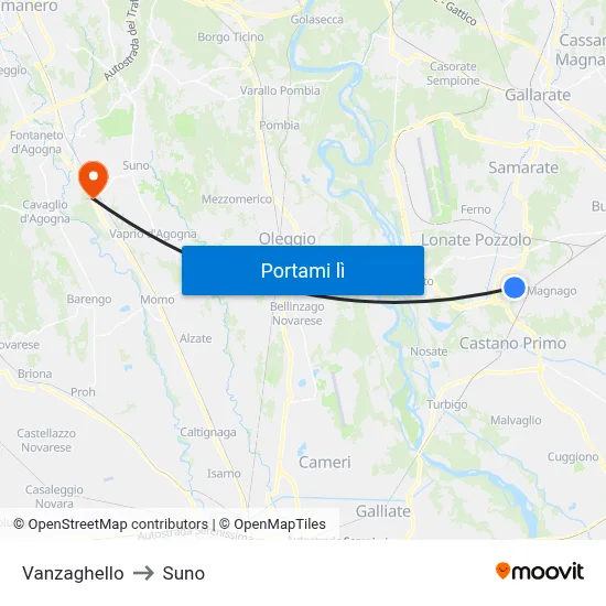 Vanzaghello to Suno map