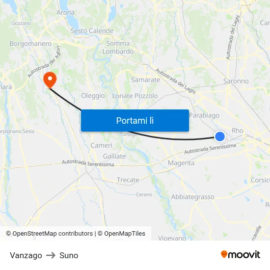 Vanzago to Suno map