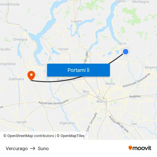 Vercurago to Suno map