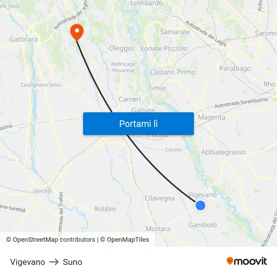 Vigevano to Suno map