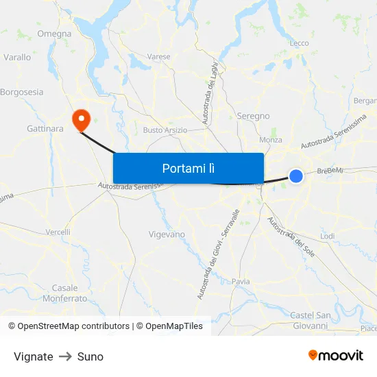 Vignate to Suno map