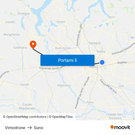 Vimodrone to Suno map