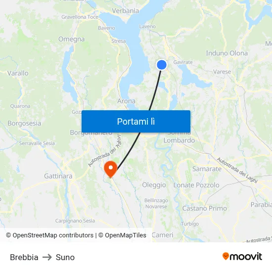 Brebbia to Suno map