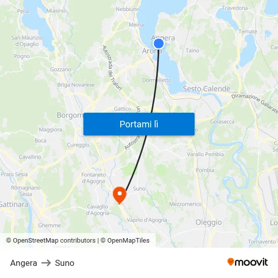 Angera to Suno map