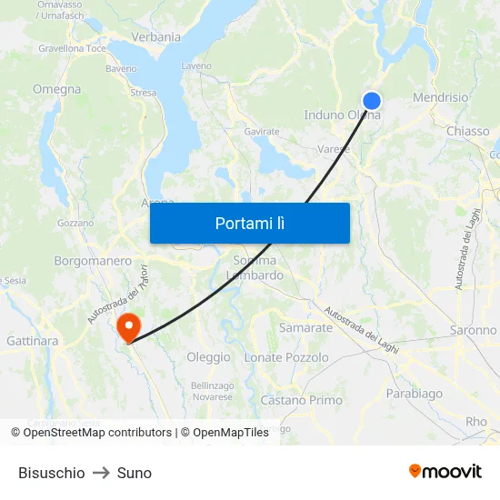 Bisuschio to Suno map